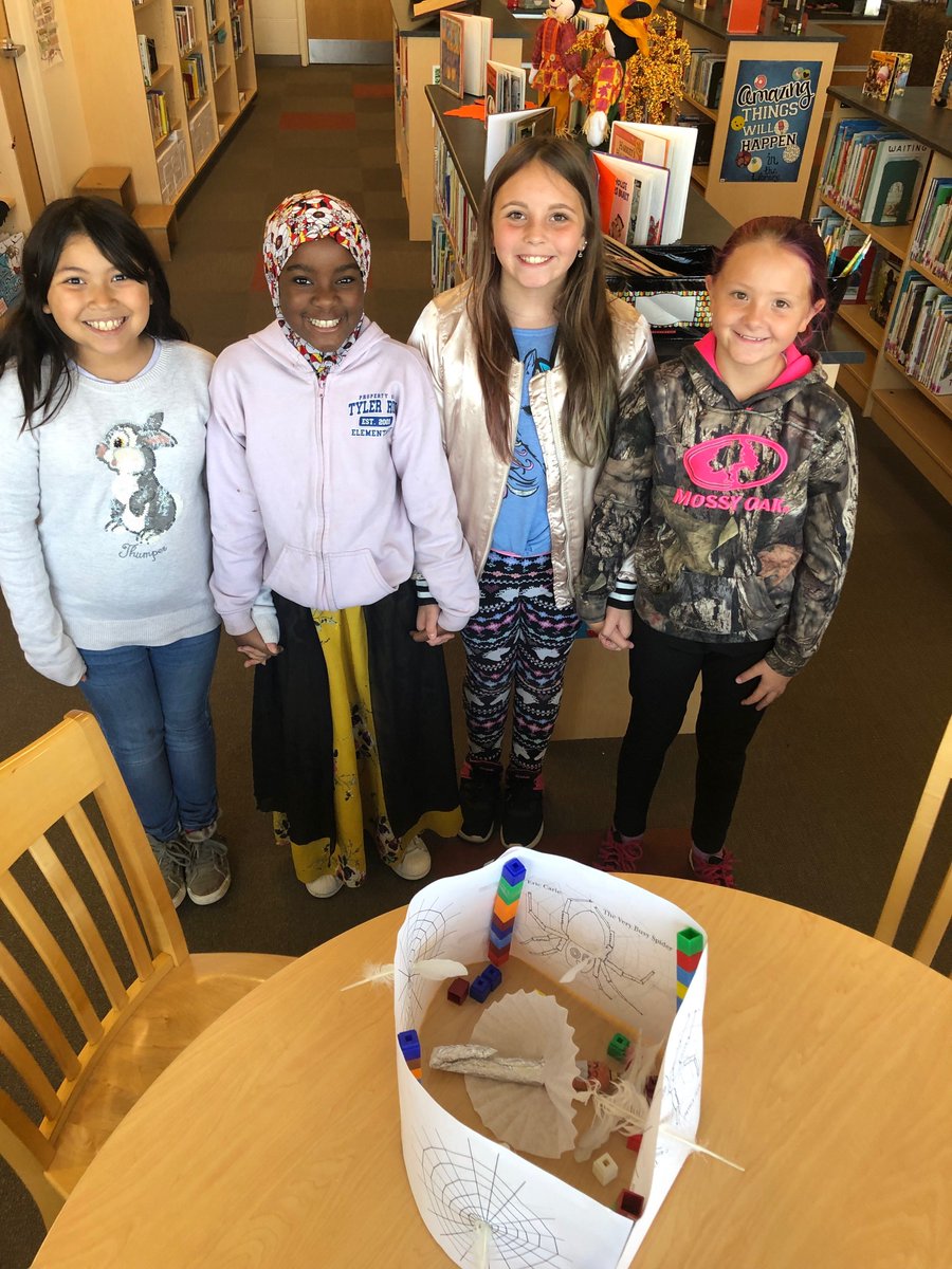 ColsCitySchools's tweet photo. Fifth-graders at Georgian Heights Elementary put their team-building skills to the test in the library. Students read Creepy Carrots by Aaron Reynolds and were challenged to create an 8 x 6-inch enclosure for their creepy carrot using unique building materials. https://t.co/Mu5utVmqgF