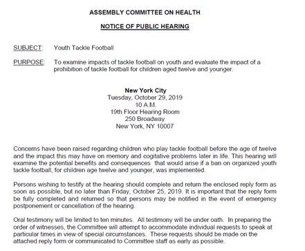 RobertZayasNY's tweet photo. I will provide testimony next wk in NYC opposing legislation to ban tackle football for children under the age of 12. We are making great strides to minimize risk in football at all levels. All sports have an inherent risk; focusing on football is not fair @USAFootball @NYSPHSAA https://t.co/Xsb9D0HS61