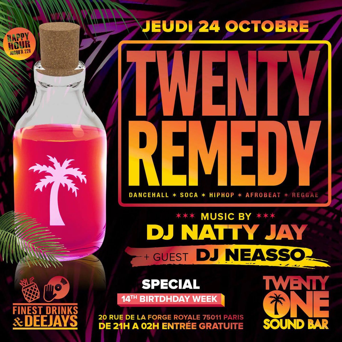 demolisha's tweet photo. Ce Jeudi 24 Octobre #TwentyRemedy avec Dj Neasso &amp; Natty Jay au Twenty One Sound Bar #EntreeLibre https://t.co/AaBv52nzDa