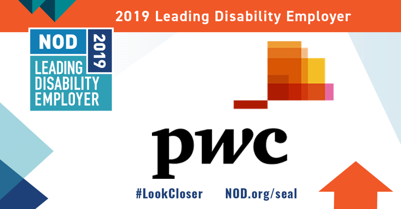Excited to announce that for the FOURTH straight year, <a href="/PwC/">PwC</a> is a 2019 NOD Leading Disability Employer for exemplary performance in inclusion at work. NOD.org/seal #LookCloser