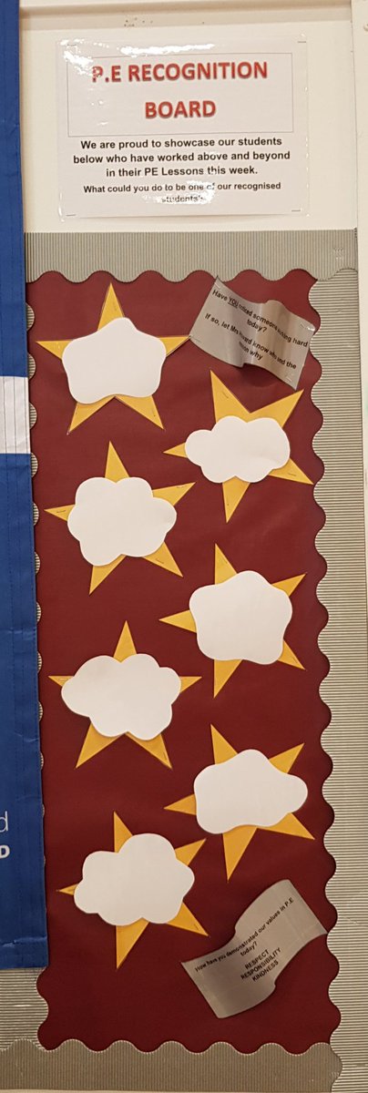 E_Howard2012's tweet photo. @williamstonps @pauldixtweets @PivotalEd so pleased with our new PE Recognition board, we are looking forward to see who is nominated first for our star clouds 🏆 #pivotalEd #positivepraise #bethebestyoucanbe #respect #responsibility #kindness https://t.co/BI4k6OdaIj
