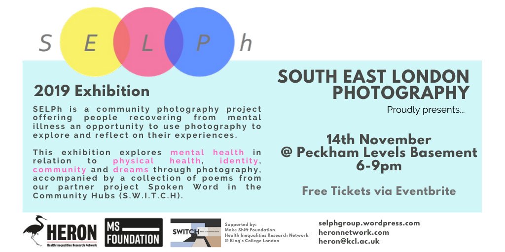Our 2019 exhibition presents photos that explore a range of topics relating to mental health, taken by members of the local community with lived experience. Register for your free ticket via Eventbrite: bit.ly/35LUjgq