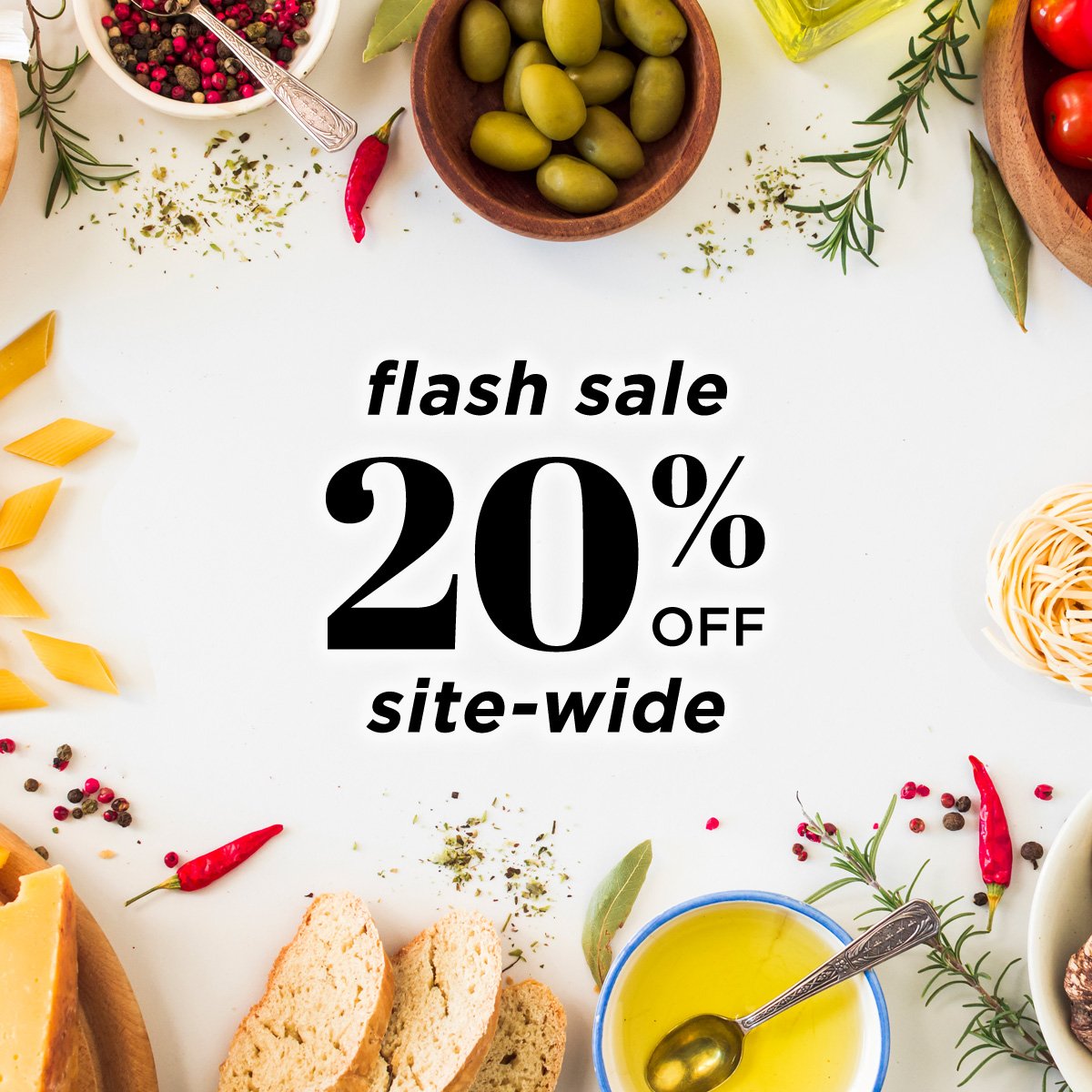 Our 1-day ⚡️ Flash Sale ⚡️Starts NOW! Enter code FLASH20 at checkout. savorypantry.com
--
**Offer valid for online purchases until 9 p.m. October 24, 2019, CST. Offer may not be combined with any other coupons, discounts or offers.