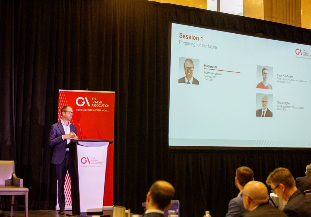 TheGenevaAssoc's tweet photo. Insurance has a role to play in paying out money ... but consumers also value services that reduce their #risk, and if diagnosed, put plans in place to help them. Discussion on #dementia with Matt Singleton, #Ageing Lead @SwissRe at #GAGlobalAgeing19 @RGA_RE https://t.co/QR7kAP4TKG