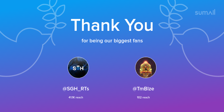 xGoomBaHx's tweet photo. Our biggest fans this week: SGH_RTs, TmBlze. Thank you! via https://t.co/E8HKBLAGJN https://t.co/0G2jVk8y8U