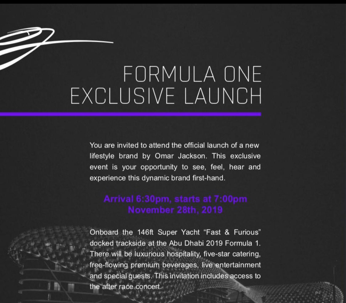 WinfinityEnt's tweet image. Excited to announce @WinfinityEnt have teamed up with OJlifestyle &amp;amp; will be attending the event November 28th with alot of special guest in Abu Dhabi for the F1 🏎

Enquires on our clients on media/bookings whilst they are in Abu Dhabi please email info@WinfinityEntertainment.Com