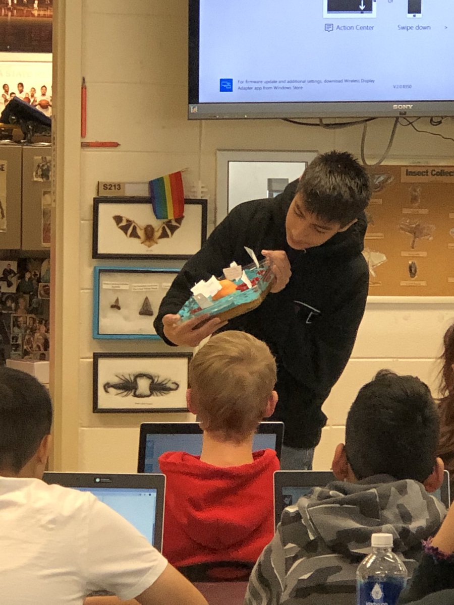WHS_SCCSD's tweet photo. “Chef” Braulio explaining his “fresh from the bakery” model of an animal cell!  #scienceis fun! #WeAreWest https://t.co/Gf7xUzDwrN