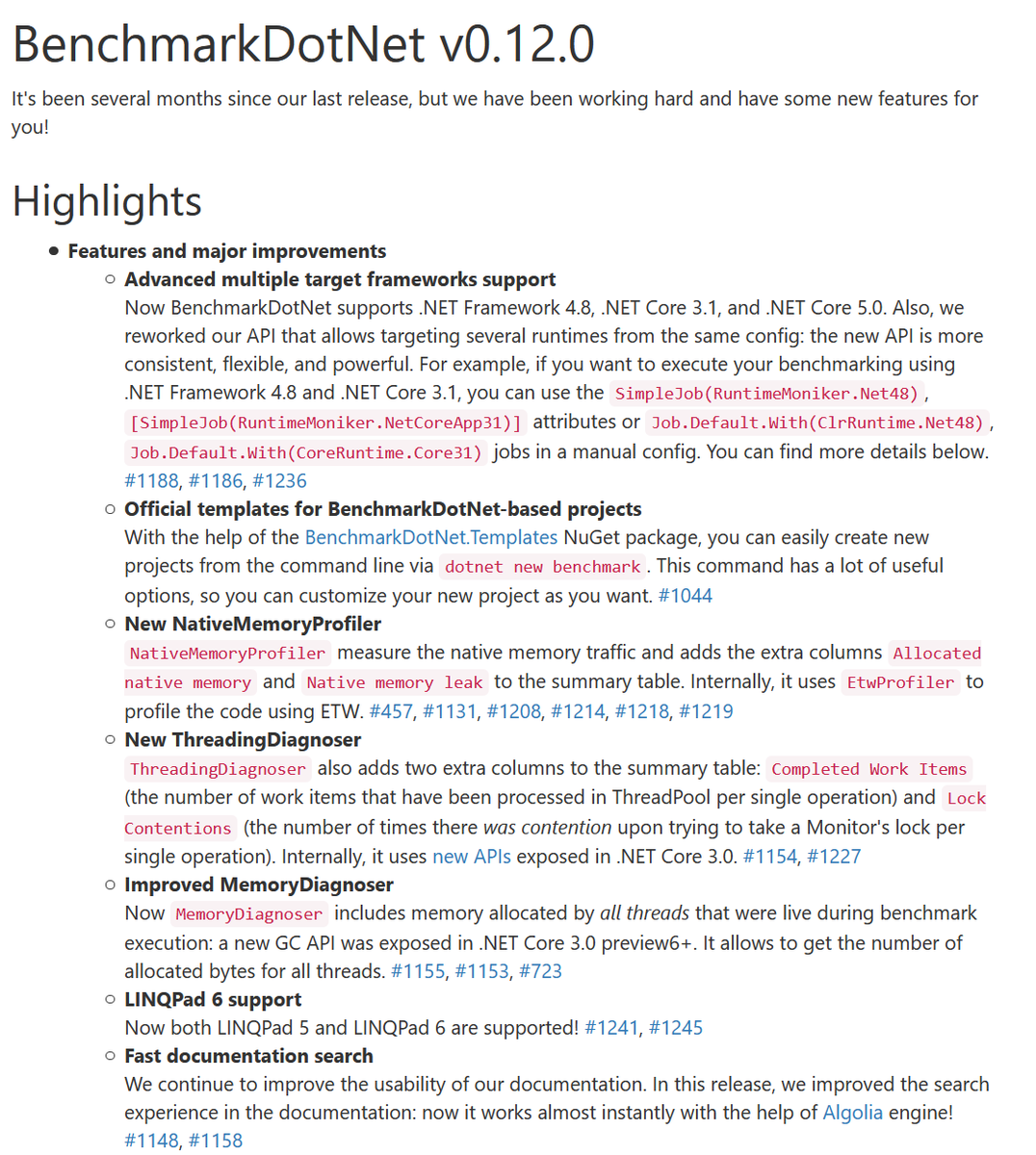 andrey_akinshin's tweet image. #BenchmarkDotNet v0.12.0 has been released!
.NET Core 3.1/.NET Framework 4.8 support, command-line templates, NativeMemoryProfiler, ThreadingDiagnoser, LINQPad 6 support, fast documentation search, and tons of other improvements!
benchmarkdotnet.org/changelog/v0.1…