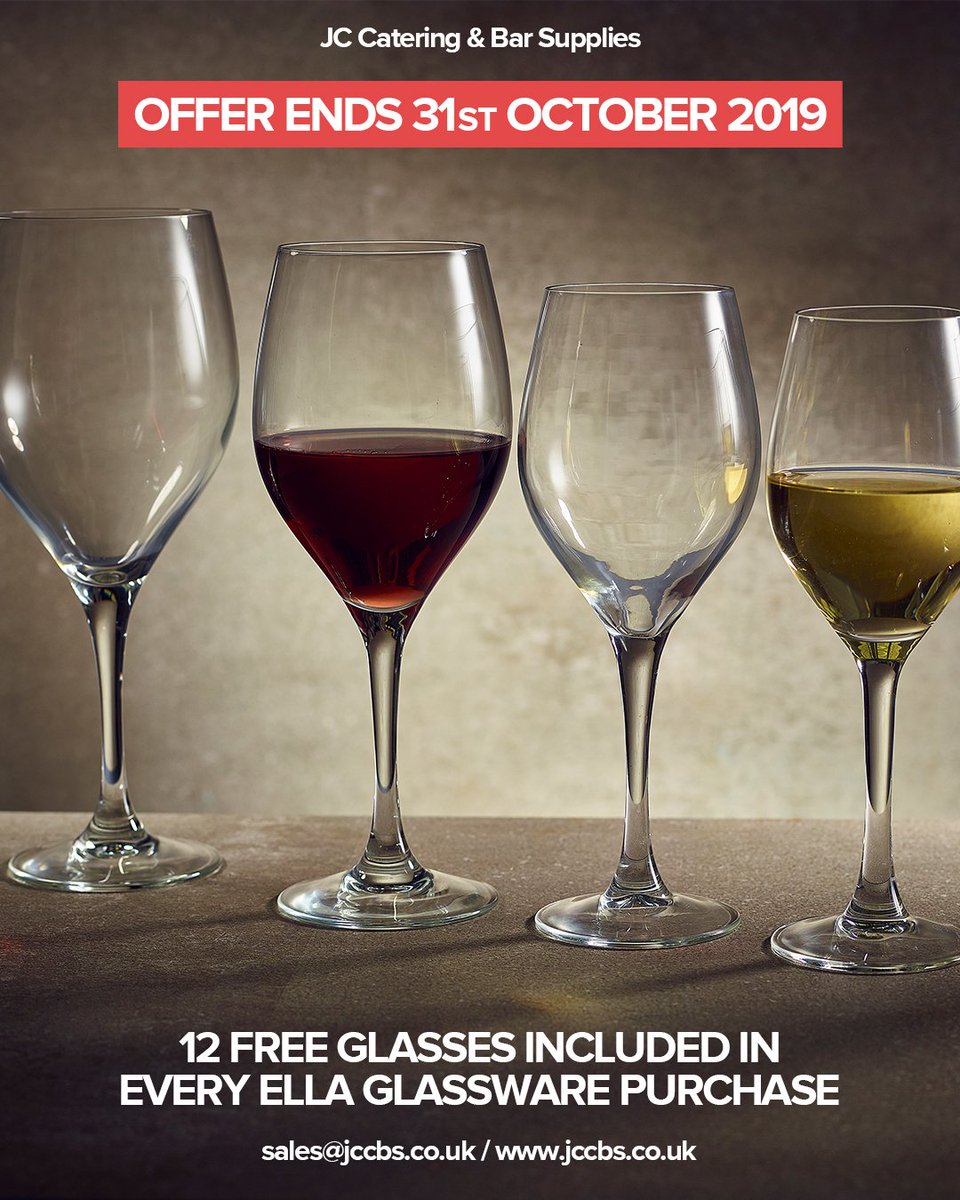 OFFER ENDS 31st OCTOBER 2019.

12 free Ella Glasses with every Ella Glassware order (limited availability).

Available now on our website: jccbs.co.uk/product-catego…

#offer #glasses #sale #barsupplies #catering #glassware #jccbs