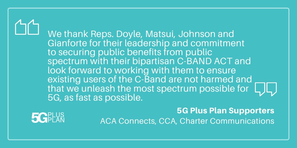 5GPlusPlan's tweet photo. Thank you to @USRepMikeDoyle @DorisMatsui @RepBillJohnson @GregForMontana for their leadership with the C-BAND ACT. Our statement: https://t.co/2LAhc62vZ2