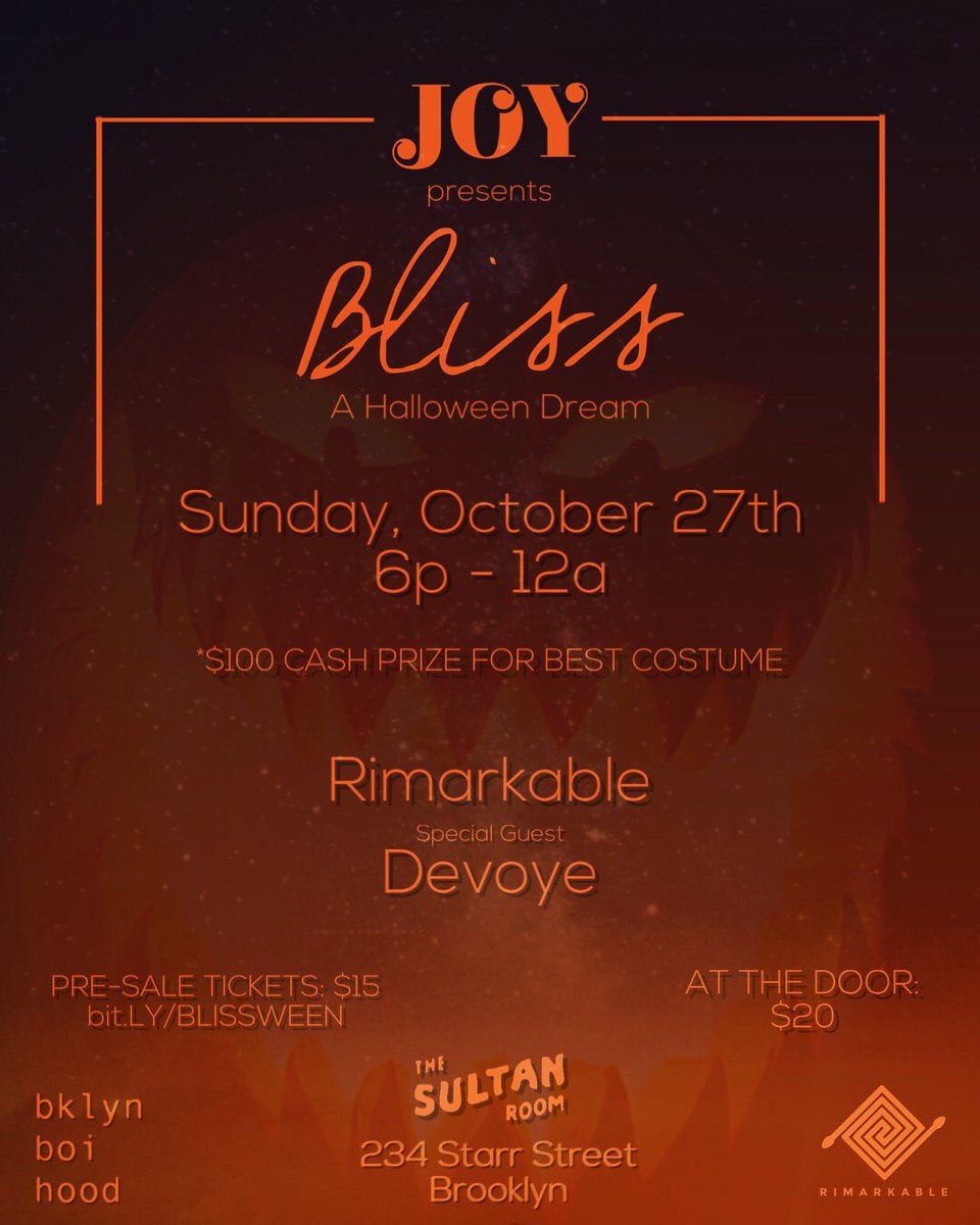 bklynboihood's tweet photo. BROOKLYN What you doing for Halloween??? Come celebrate with us at BLISS brought to you by @JoyPartyBK co produced by @IamRimarkable . Itโs gunna be a hella of a Sunday night so get your tickets here! https://t.co/TS0QXgvEX2 ! #bbh #joy #halloween #presale #earlyparty https://t.co/HsHmqAYyBS