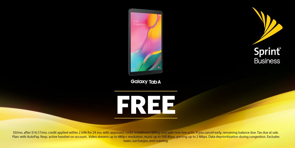 Business owners, this weekend only, get a Samsung Galaxy Tab A 10.1 for FREE when you add Unlimited data for just $25/mo.! Find a store at sprint.co/2PGrwle this #SizzlingSprintWeekend October 25th-27th. #WorksForBusiness