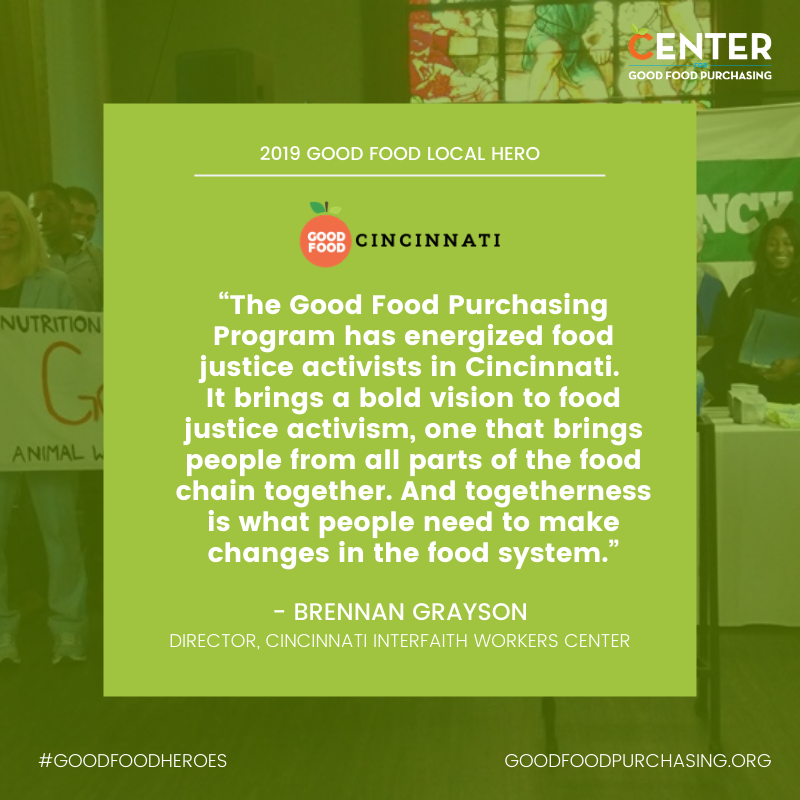 center4goodfood's tweet photo. Shouldn’t taxpayer-funded institutions buy food that supports our values? Our 2019 #GoodFoodHeroes think so! Check out their work & join the #GoodFoodPurchasing movement! @wutrain @dcck @AustinISD @AustinISDFood #GoodFoodCincinnati @CincyWorkers #FoodDay https://t.co/K0KjSjtboP https://t.co/ZNTqmdIMGW