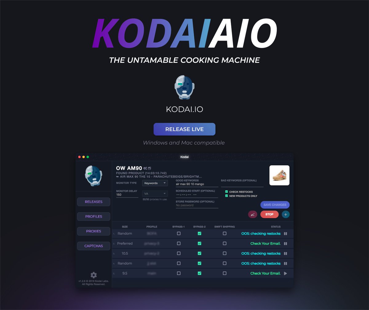 KodaiAIO's tweet image. 🎇 KODAI'S HUB IS NOW RELEASED FOR ALL AIO USERS!

🥳 A RESTOCK to celebrate...
🎉Winners will be emailed afterwards, once we remove all fraudulent entries! 

raffles.kodai.io/raffles/SVAFU6…

‼️ Kodai AIO now costs $175, then after 2 months $44.99/mo.

🎊 GOOD LUCK!