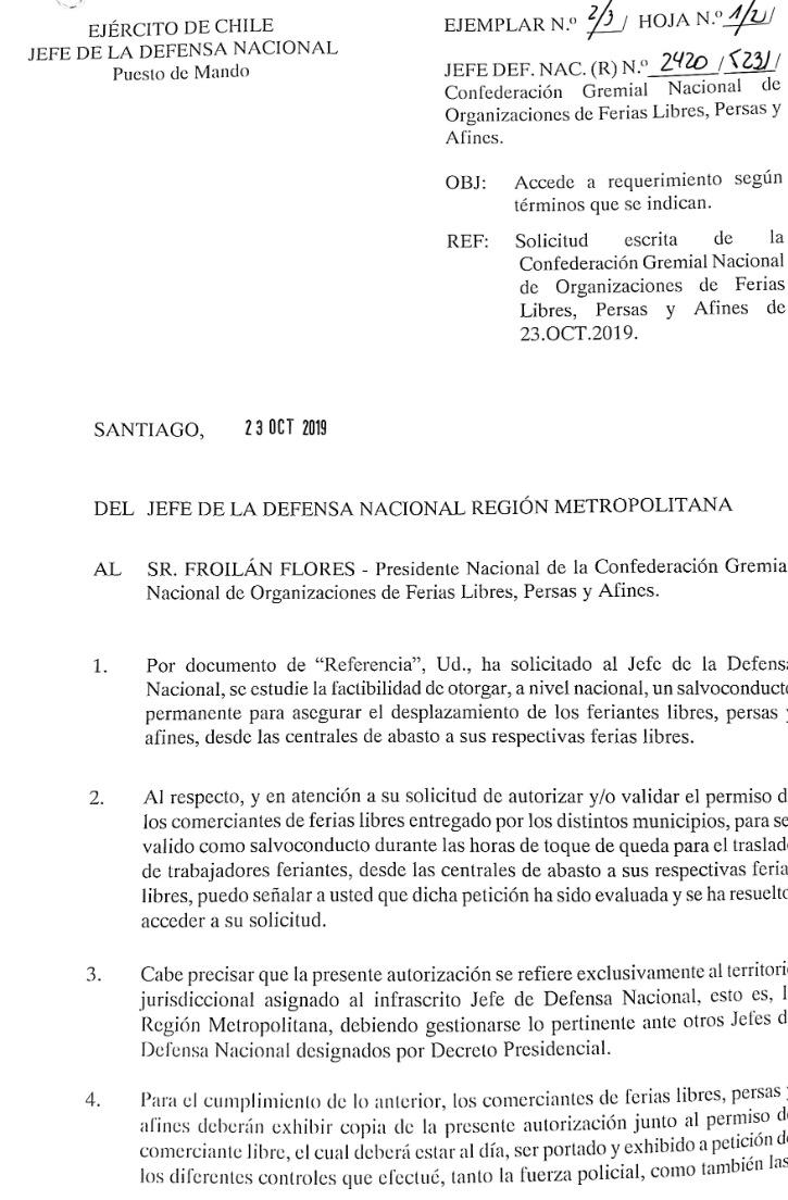 FeriaslibresE's tweet photo. Adjuntamos salvoconducto gestionado por el Sr. Alcalde Rodrigo Delgado, ASOF y Sindicatos de Ferias, permitiendo a los feriantes junto a la patente municipal y carnet de Identidad circular con toque de queda para abastecer las ferias libres de manera más eficiente @muniecentral https://t.co/0dWJWpbGBJ