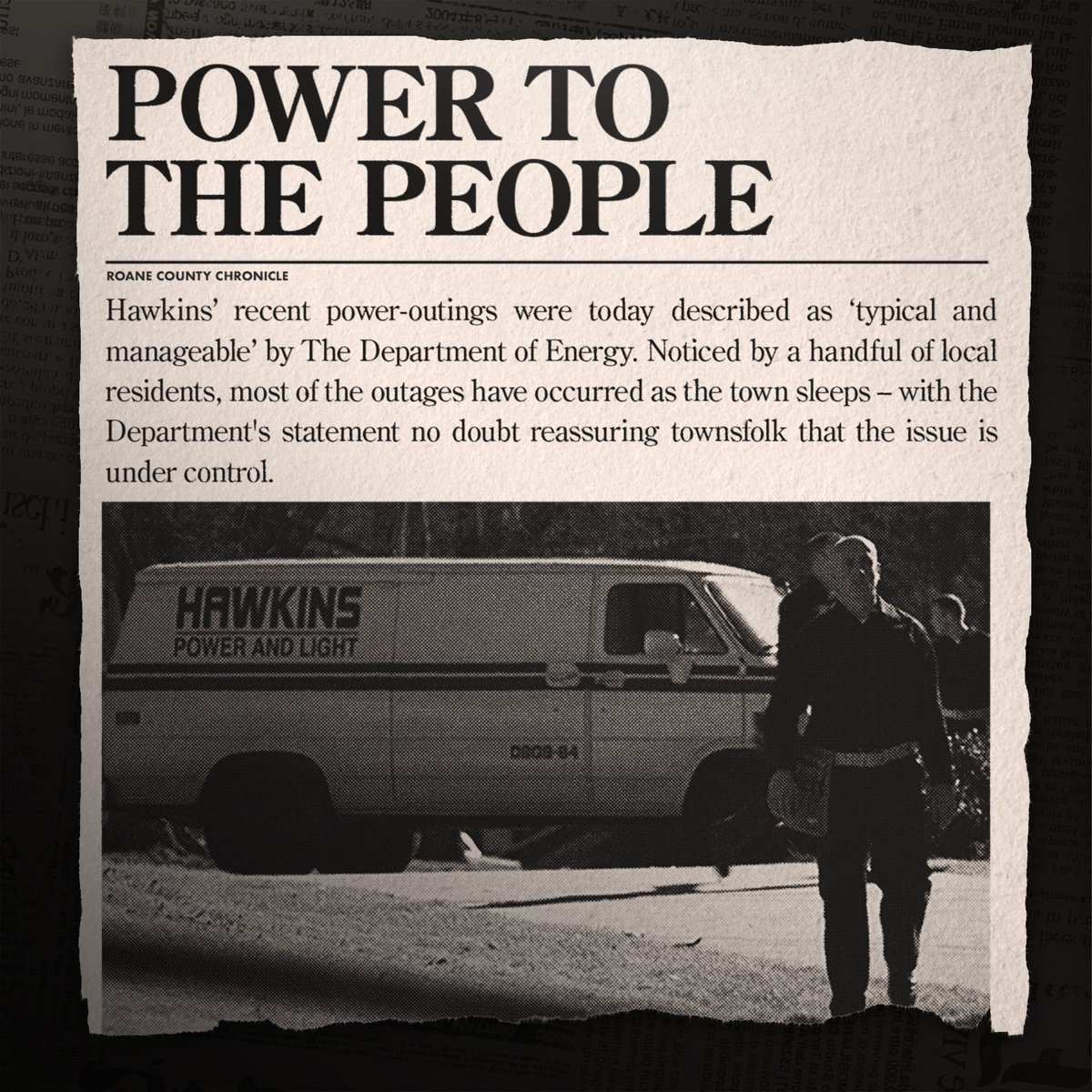 TheHawkinsEye's tweet photo. Conspiracy theorist?? The Department of Energy have settled all this power-cut hoo-haa once and for all. Is there really anything else to add?

#Hawkins #FriendsDontLie #StrangerThings https://t.co/Z5V3qG9SML