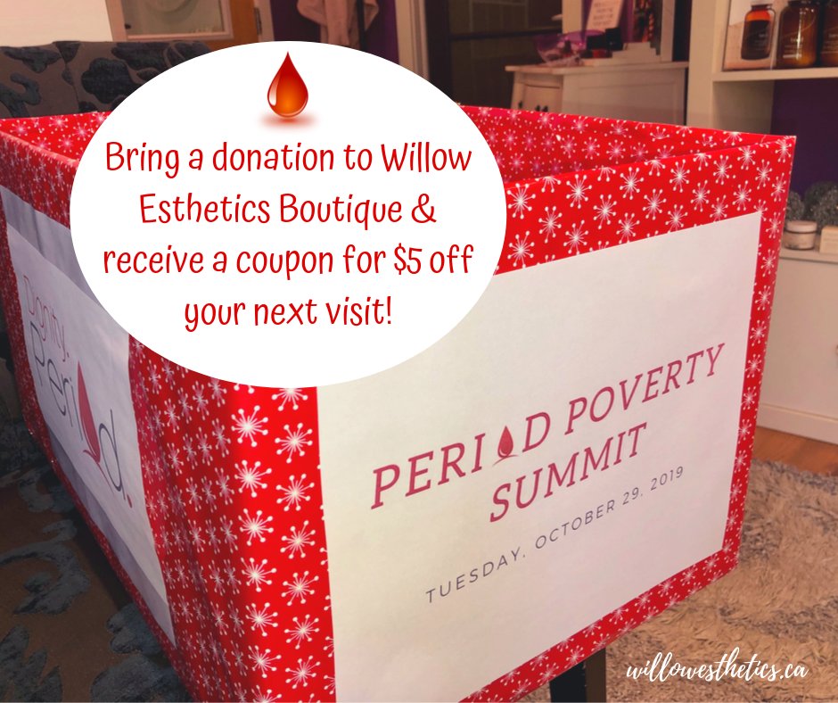 SincerelySkinHX's tweet photo. We are so honoured to be a part of the Period Poverty Summit! ❤️ From now until the event on October 29th, Willow will be collecting donations in the form of products (Pads, Tampons, etc...) as well as cash donations! #PeriodPovertySummit #PeriodPoverty #Community #Halifax https://t.co/YVpUGO714I