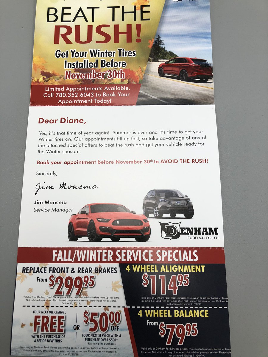 DenhamFord's tweet image. Beat the winter rush! We also have parts &amp;amp; service specials for you.•
•
 #beatthewinterrush