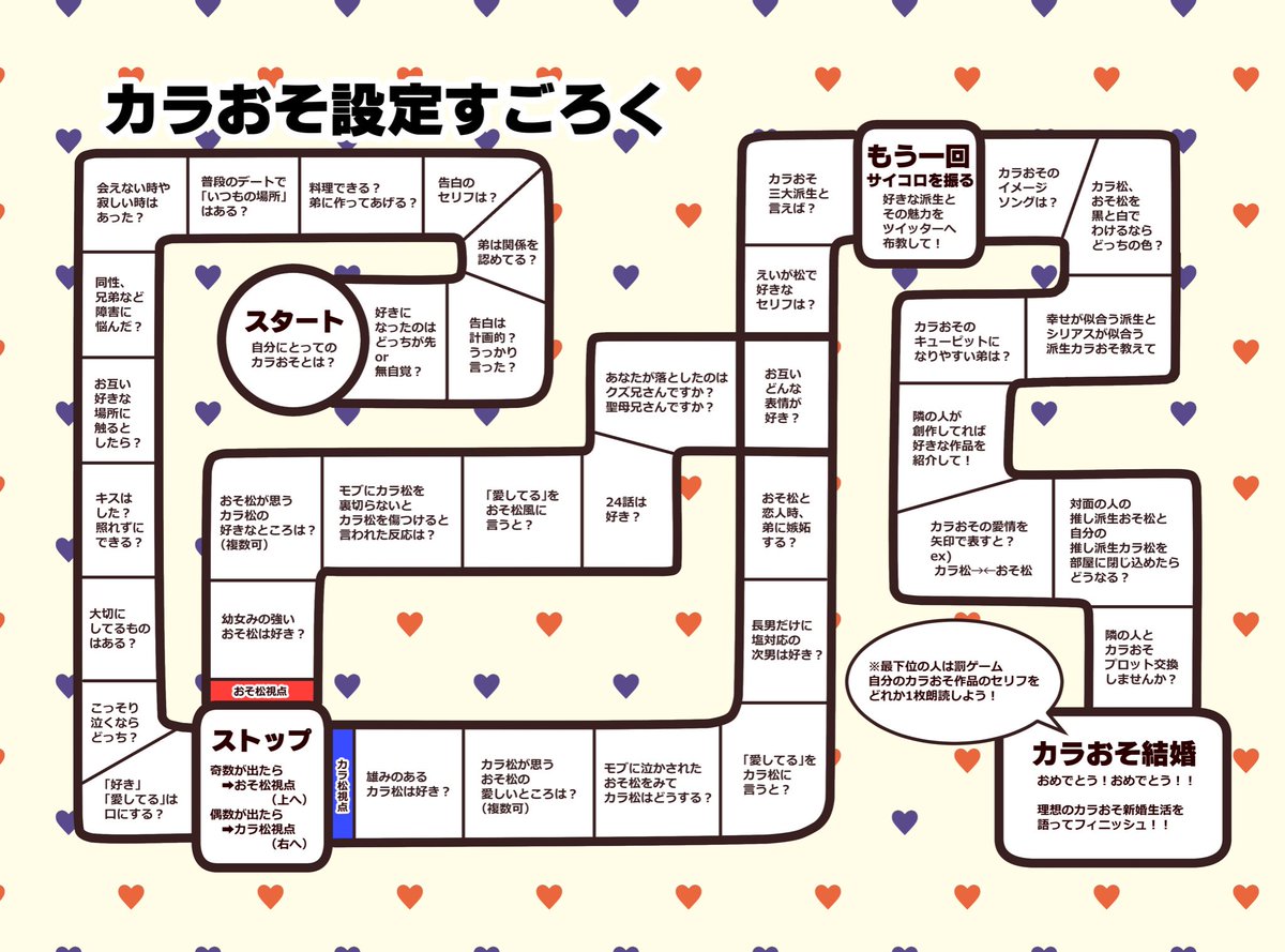 カラおそすごろくも作りましたー!
福岡家宝も近いので良かったらお気軽に遊んでください?❤️

(報告不要)1枚目印刷用原寸 