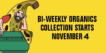 CityFortSask's tweet photo. Notice to Residents: Biweekly organics collection starts November 4. #Fortask #Organics https://t.co/DXfJBGWwtS