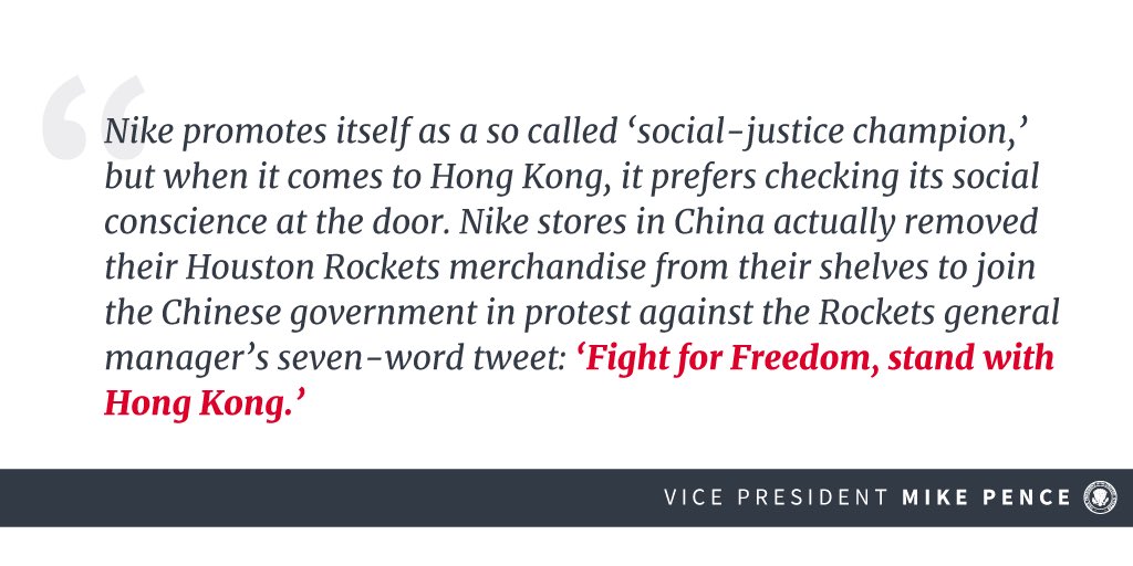 Pence tweet -nike - hong jong