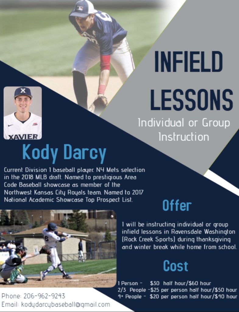 KodyDarcy's tweet photo. I will be holding individual/group infield lessons at Rock Creek Sports in Maple Valley. If you have any questions or would like to schedule a session feel free to contact me at 206-962-9243 or email me at kodydarcybaseball@gmail.com https://t.co/WvhZ987NJ5