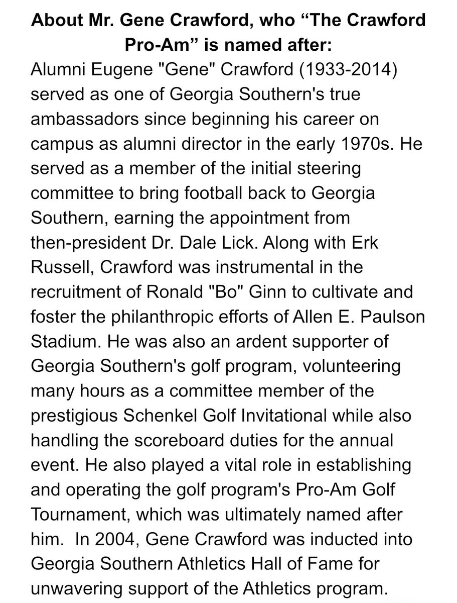 CrawfordProAm's tweet photo. Information about “Mr C” who our tournament, The Crawford Pro-Am, is named after 
#TrueBlueEagle 🦅 #HallofFamer https://t.co/uGY9G6t5yS