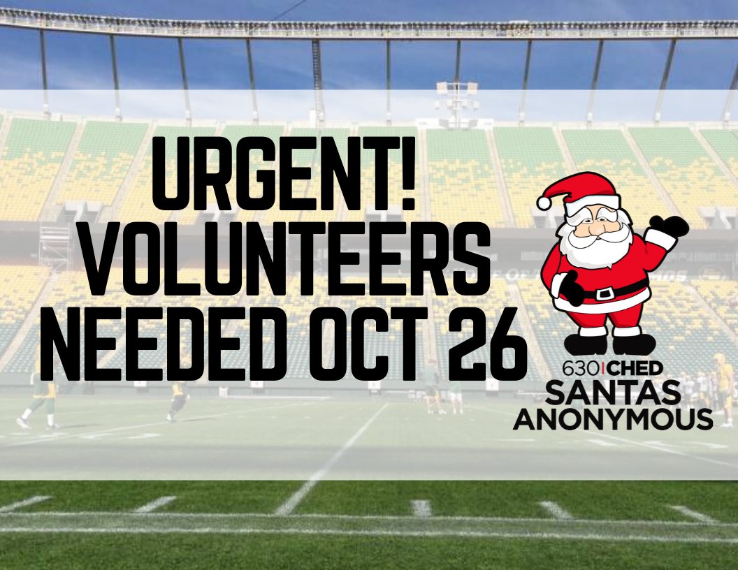 SantasAnonymous's tweet photo. URGENT CALL OUT FOR VOLUNTEERS! 🏉🎅 
Register Here >>> https://t.co/wJkfLxLJQj
#pleaseretweet @Alberta411 @630CHED @CISNCountry  @EdmontonEsks @925thechuck @GlobalEdmonton 
🙏🙏🙏 #yegsantas #630ched #CFL #oneempire #toysontheturf https://t.co/zOUqJY5v7Y