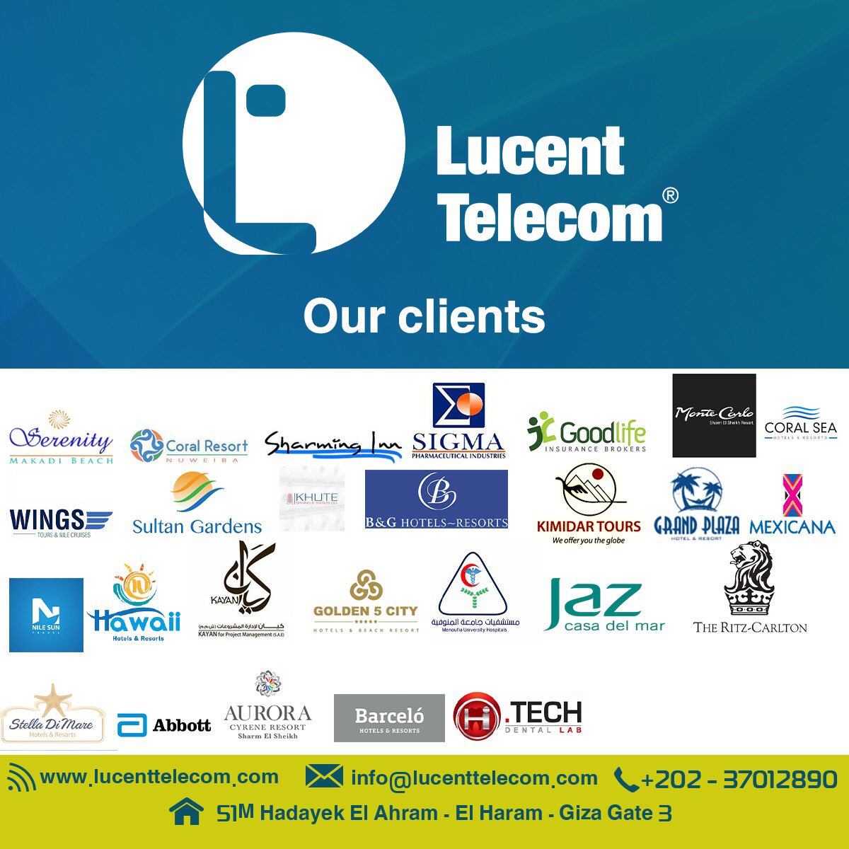 lucenttelecom's tweet photo. We're pleased to share with you our clients, that we're proud to work with.🤩
#Lucent_telecom #Alcatel_lucent #Panasonic #Avaya
#Nortel #Siemens #Access_control #call_center
#CCTV #Fire_Alarm #PBX #IP_PBX https://t.co/PfGUz5kjH1
