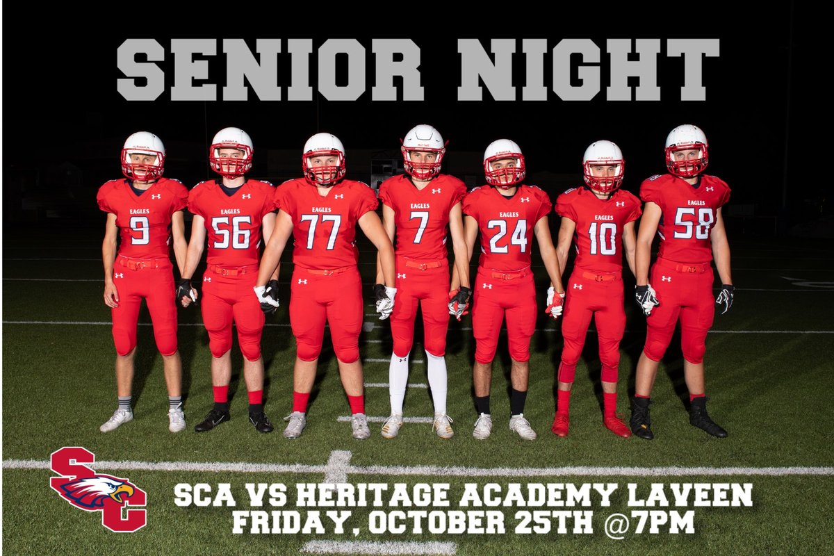 SCA Football (@eaglesscafb) on Twitter photo SENIOR NIGHT at SCA! Come watch <a href="/EaglesSCAFB/">SCA Football</a> take the field against Heritage Academy Laveen at 7pm. Seniors will be playing their last home game on our home field. GO EAGLES! SENIOR NIGHT at SCA! Come watch <a href="/EaglesSCAFB/">SCA Football</a> take the field against Heritage Academy Laveen at 7pm. Seniors will be playing their last home game on our home field. GO EAGLES!