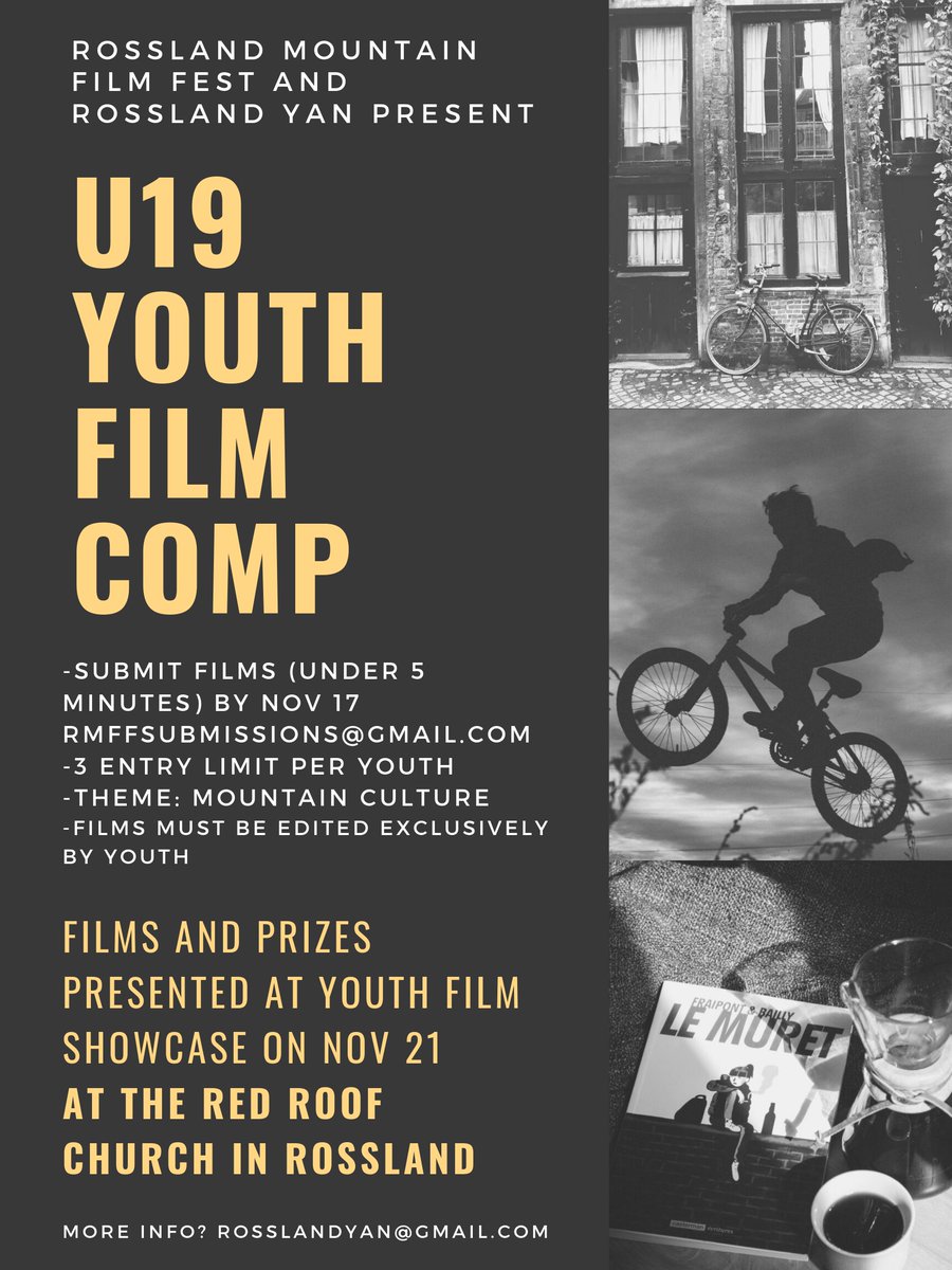 RosslandFilms's tweet photo. We're really excited to see all of the amazing films and talented filmmakers at the Gnar Pups U19 Film Showcase - November 21st at the Red Roof Church!

Submit by November 17th to rmffsubmissions@gmail.com https://t.co/uw7Nqfn1Xj