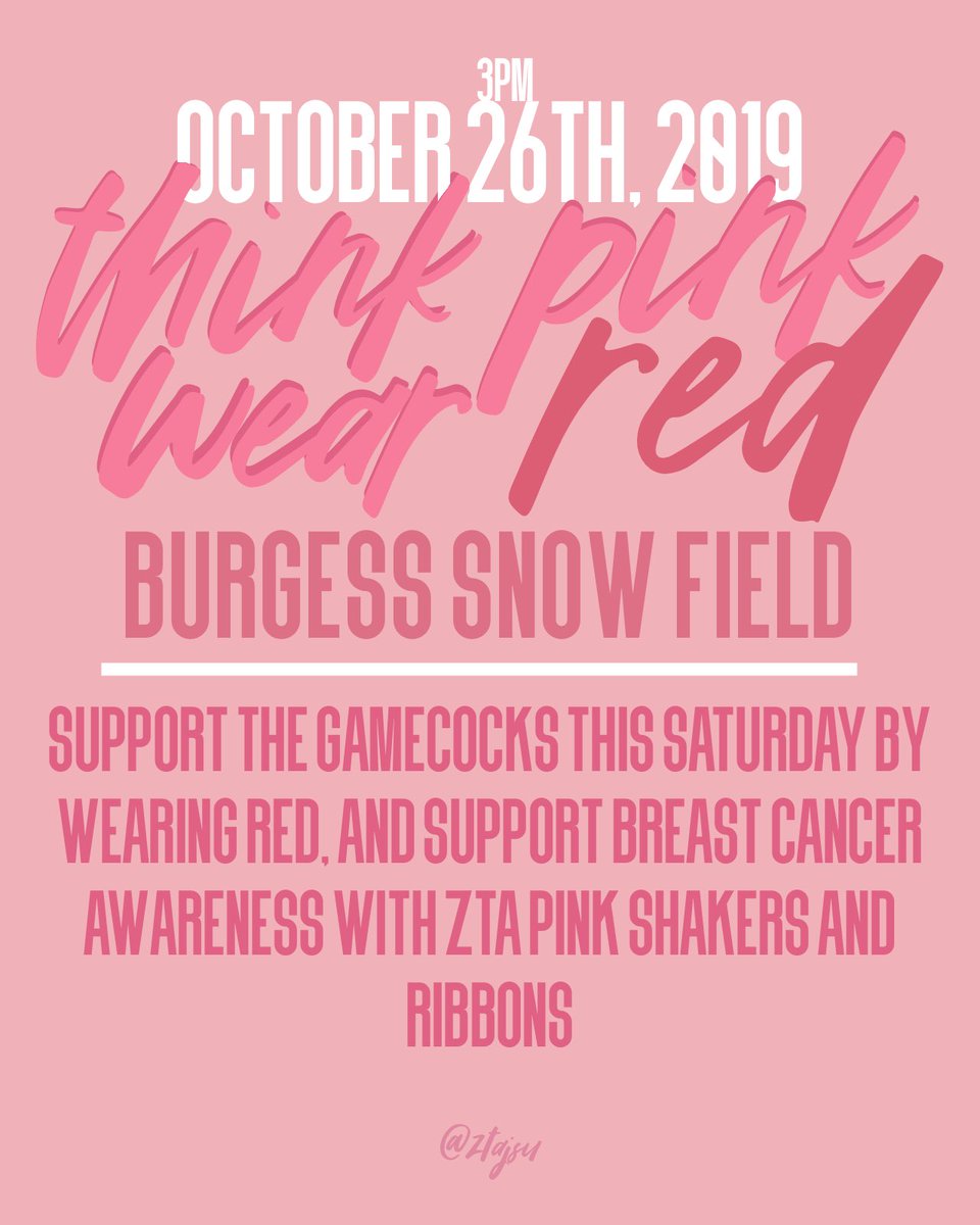 ZTAJSU's tweet photo. THINK PINK week is wrapping up! Grab a pink ribbon and a shaker at the football game this Saturday 10/26 in support of Breast Cancer Awareness! ⚡️⚡️ #thinkpinkthinkzta https://t.co/lDig25Hljk