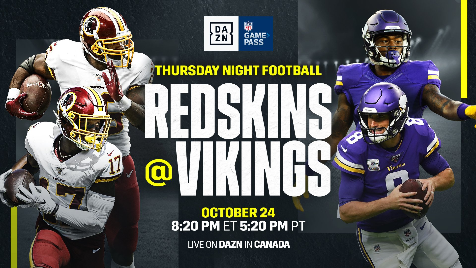 Dazn Canada A Lot Of Familiar Faces On Tnf Tonight Watch Redskins At Vikings Live On Dazn Right Now T Co Zqvetkixzr T Co 6d1u3dh7wf Twitter