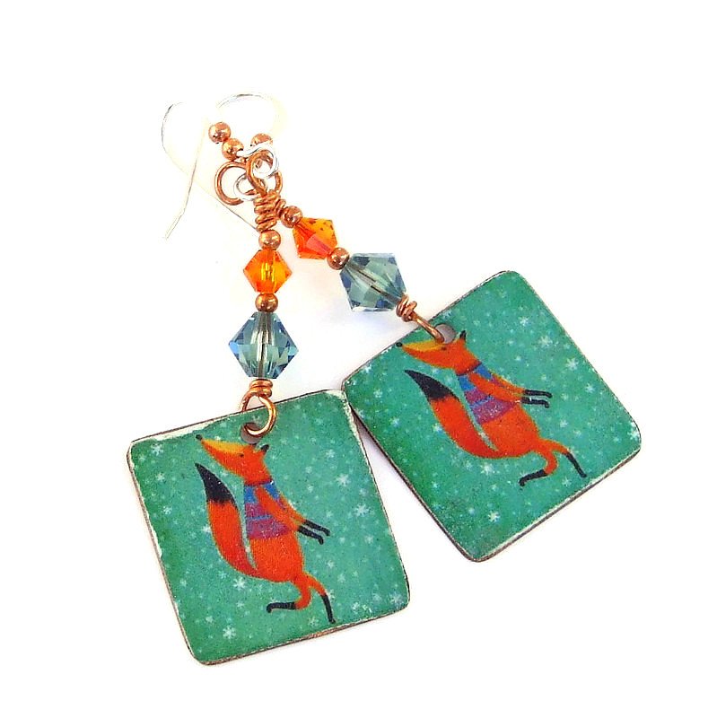 ShadowDogDesign's tweet photo. New!  Fun &amp; whimsical frolicking fox in snow flurries faux tin earrings w/ sparkling Swarovski earrings! https://t.co/Ej9SFfiACm via @ShadowDogDesign #Handmade #Christmas #FoxEarrings https://t.co/eUx9kGiFbM