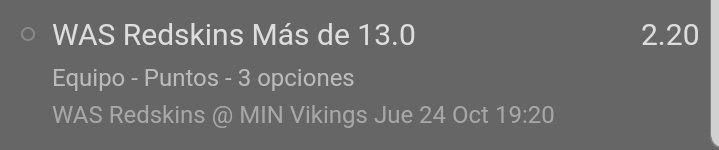 Emiliogar97's tweet photo. Week 8 #TNF
Confio en que los #Redskins van a poder asegurar 2 touchdowns o 14 puntos

Equipo Redskins +13 pts 
3 U
2.20 https://t.co/jeWYxGQj8q
