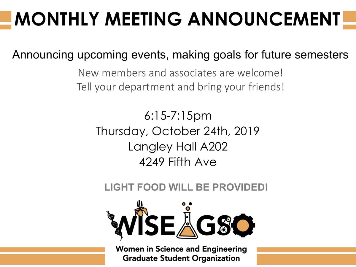 PittWISEGSO's tweet photo. Looking forward to the October monthly meeting today! Please come join us! https://t.co/hmEUttJB05