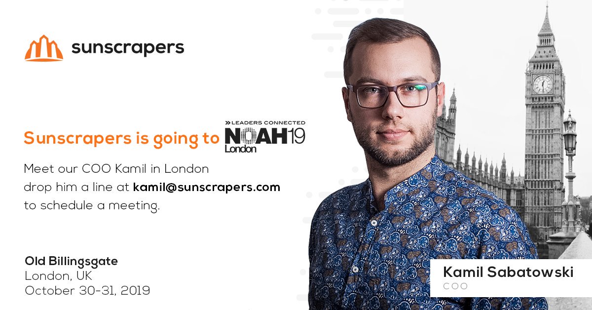 KamilSabatowski's tweet photo. Going to London next week for #NOAHLondon19! Let's grab a coffee - drop me a line to schedule a meeting https://t.co/uCo8LeTgND