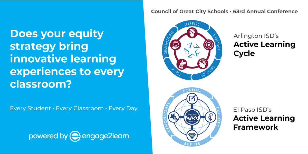 engage_learning's tweet photo. True equity happens when #EveryDay #EveryStudent in #EveryClassroom has the same innovative learning experience! Designing a Learning Innovation Framework is key to achieving equity of learning at scale. @GreatCitySchls #CGCS2019 #CGCS19 Learn more: https://t.co/Ijc4k5sj26 https://t.co/Qv31JYpWT8