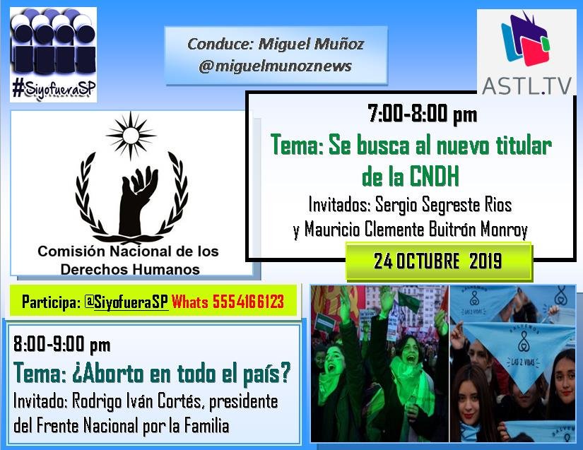 Acompáñame <a href="/astltv1/">astltv</a> hoy #Jueves 24 de octubre a las 7:00 pm para platicar de nuestro proyecto para presidir la  <a href="/CNDH/">CNDH en México</a> (período 2019-2014) <a href="/senadomexicano/">Senado de México</a> <a href="/kenialopezr/">Dra. Kenia López Rabadán</a> <a href="/EmilioAlvarezI/">Emilio Álvarez Icaza Longoria</a> <a href="/ManceraMiguelMX/">Miguel Ángel Mancera</a> <a href="/ruizmassieu/">Claudia Ruiz Massieu</a> <a href="/lopezobrador_/">Andrés Manuel</a> <a href="/CIDH/">CIDH - IACHR</a> <a href="/ivonnemelgar/">ivonne melgar</a> <a href="/LuisCardenasMx/">LuisCardenasMX</a> <a href="/jrisco/">Risco</a> #CNDH