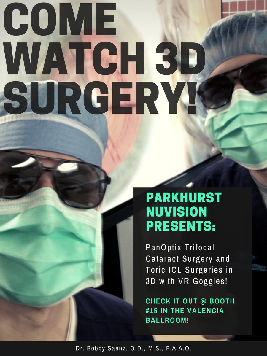 Come watch 3D surgery at the Residency and Graduate fair and learn about our residency in Ocular Surgery and Ocular Disease! 12-2pm tomorrow booth 15 in the Valencia Ballroom <a href="/gregparkhurstmd/">Greg Parkhurst, MD</a>