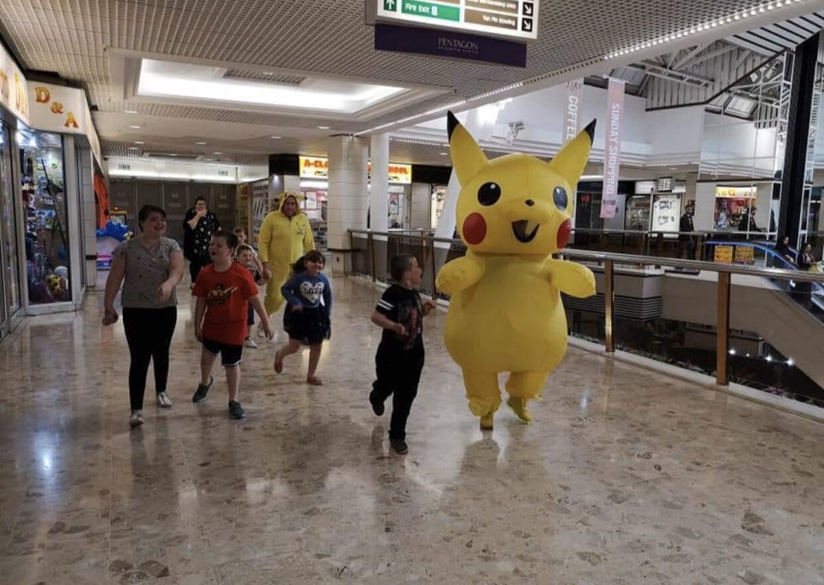 Pikachu fun with Club AUsome #pikachu #bouncingpokemon #autismawareness #pentagoncentrechatham #amazingsmiles #randybe