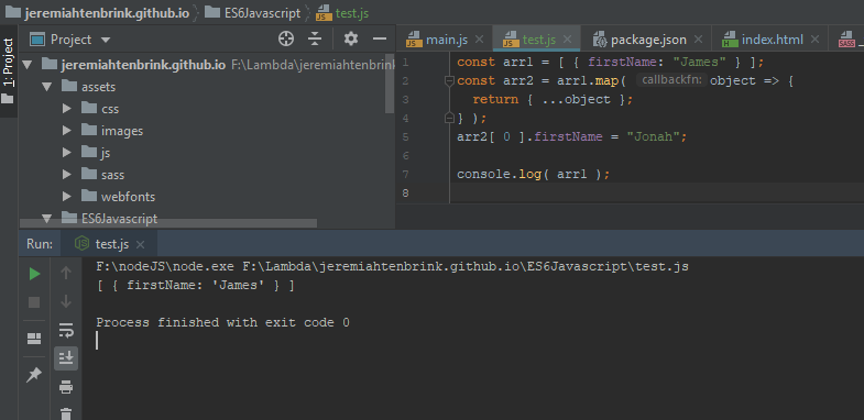 CO_Comp_Nerd's tweet photo. @Ca52sThomas @nas5w It as I was saying. You are just copying the memory address from one array to the other. So you have the same memory address for the object in both arrays. In order to make a copy of the object. You would need to do something like this. https://t.co/bTfbPTeGpD