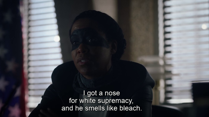 EsemicolonR's tweet photo. Ep 1 of HBO's Watchmen is one of the most hilariously awful things I've seen in a while. I dunno how far it deviates from the source material, but I'm guessing some extensive liberties were taken. https://t.co/D2uBo9q1AV