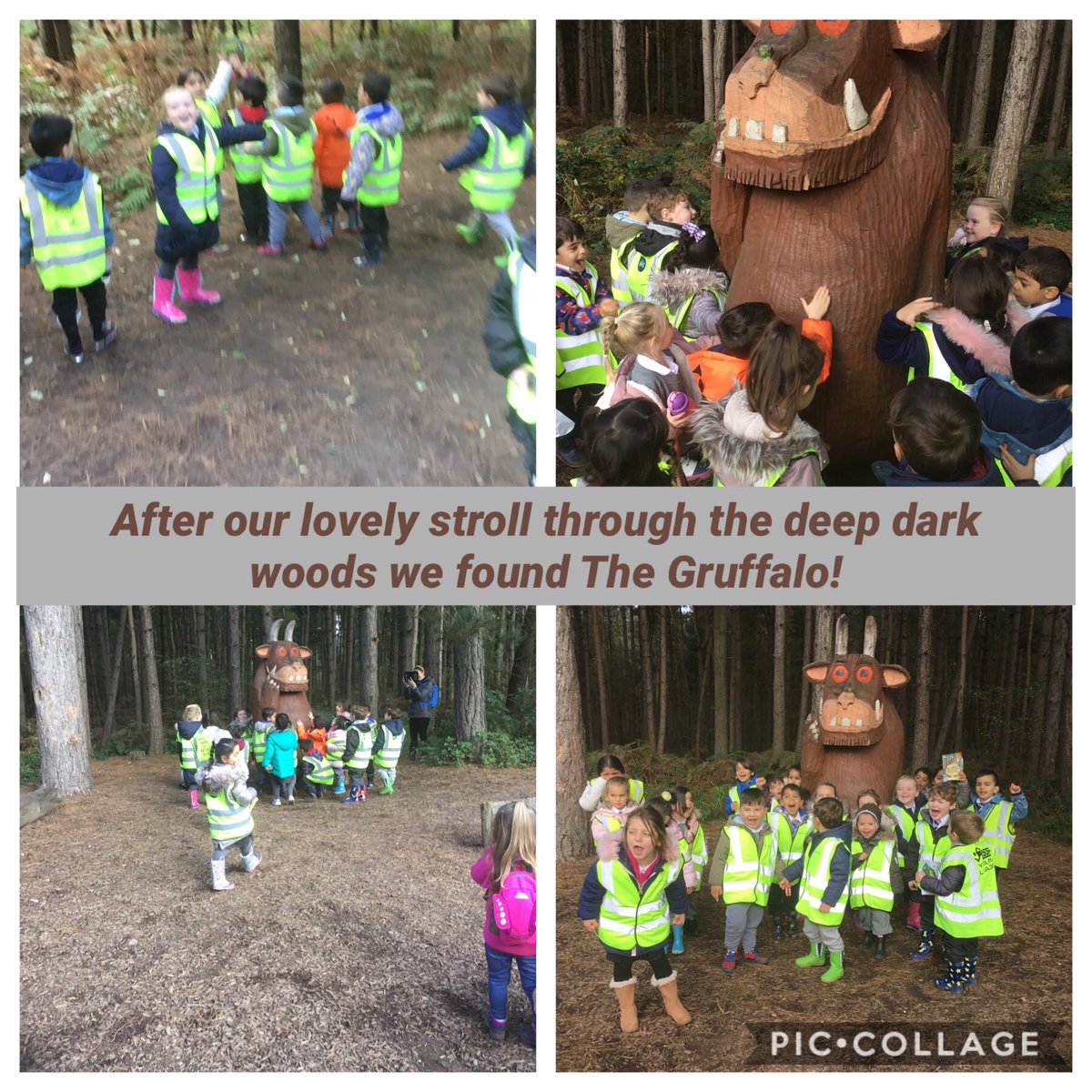 HolyFamilyL8_FS's tweet photo. We have had a lovely day @delamereforest today. The weather was perfect, we explored the trees in Autumn and found ‘The Gruffalo’. #deepdarkwoods #eyfsenrichment #gruffalo https://t.co/3ue3PSdyjz