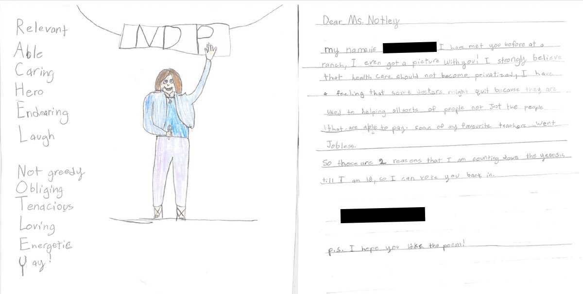 RachelNotley's tweet image. On disheartening days like today, receiving letters like these reminds me what I’m fighting for. ❤️ #ableg #ABbudget #thecostofKenney