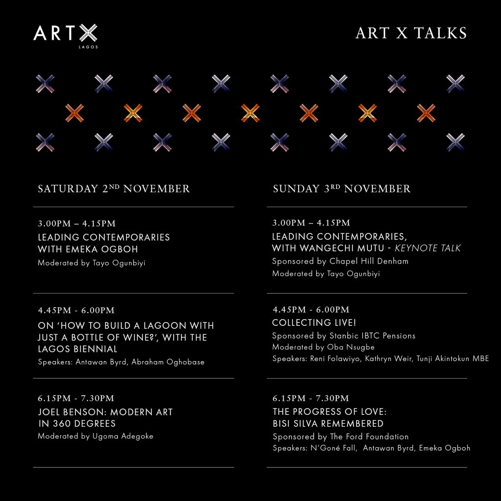 artxlagos's tweet photo. Join us at #ARTXTalks on Saturday 2nd and Sunday 3rd November, as we explore a range of themes pertinent to the evolution of contemporary art in Africa. Renowned artist Wangechi Mutu (@MutuStudio) will give the Keynote Talk on Day 2 of ART X Talks; sponsored by @ChapelHillNg https://t.co/uYzRrEWDzL
