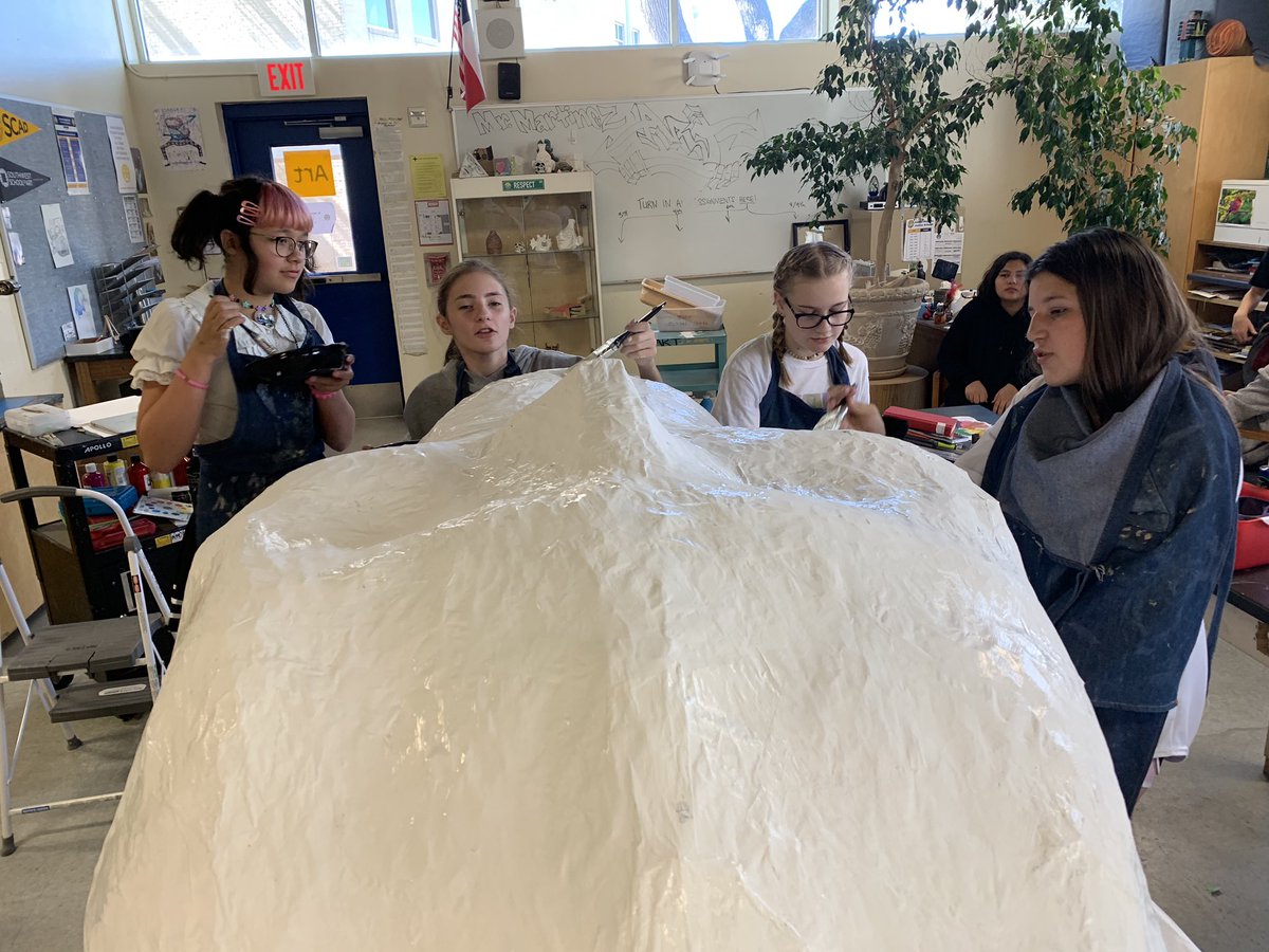 AHJS_Art's tweet photo. Working on completing this huge paper mache skull for the Dia de los Muertos Alter contest this weekend at Hemisfair Park. #DiaDeLosMuertos #hemisfairpark https://t.co/ia5t71Jw66