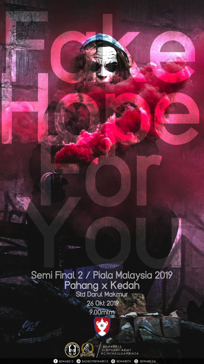 Berakit rakit menuju ke hulu 
Berenang renang kabo org tue, 
Maaf kala beri harapan Palsu 
Saktu ni kome yang punye... 
#SemiFinalKedua
#PialaMalaysia #ElephantArmy #Beware13