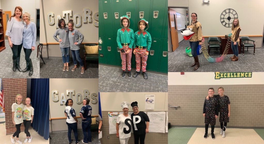 'Don't get into DOUBLE TROUBLE...just say NO'. Gators were 'twinning' and showing off their 'Dynamic Duos' today for day 4 of RRW. Everyone looked great! @GriffinMSGators @FISDCounseling #RedRibbonWeek