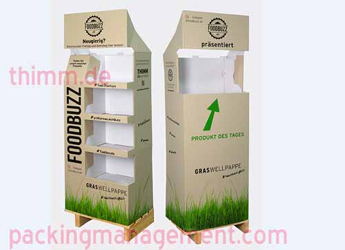 NEW: cardboard made from recycled carton and... GRASS. Believe it or not. These displays are now used in Berlin for the first time #packaging #cartonpackaging @thimm_de <a href="/verpakkingen_/">verpakkingen.com</a>